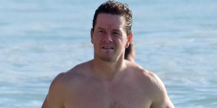 Mark Wahlberg and family on the beach in Barbados