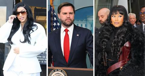 split photo of j.d. vance, cardi b and nicki minaj