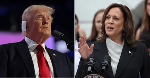 Composite photo of Donald Trump and Kamala Harris