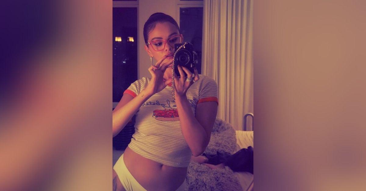 image of Selena Gomez posed in her underwear for a mirror selfie.
