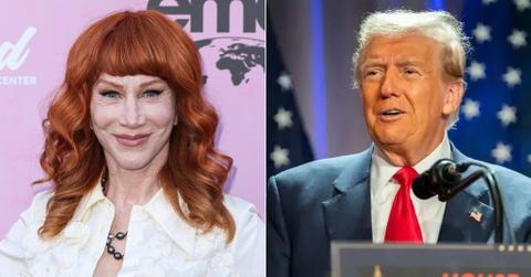 Split photo of kathy Griffin and Donald Trump