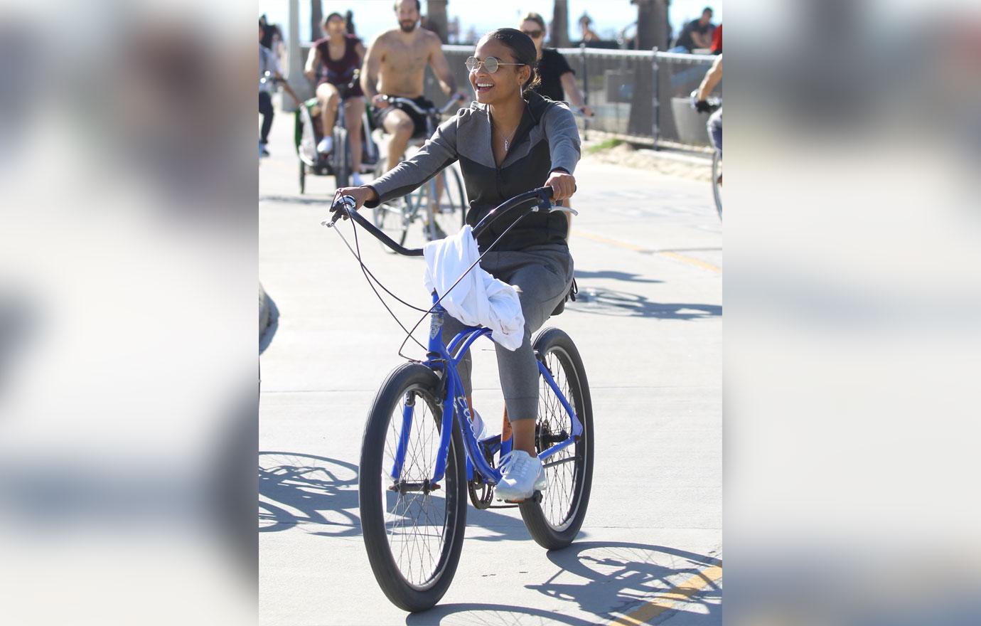 EXCLUSIVE: Christina Milian and boyfriend Matt Pokora ride bikes in Venice Beach