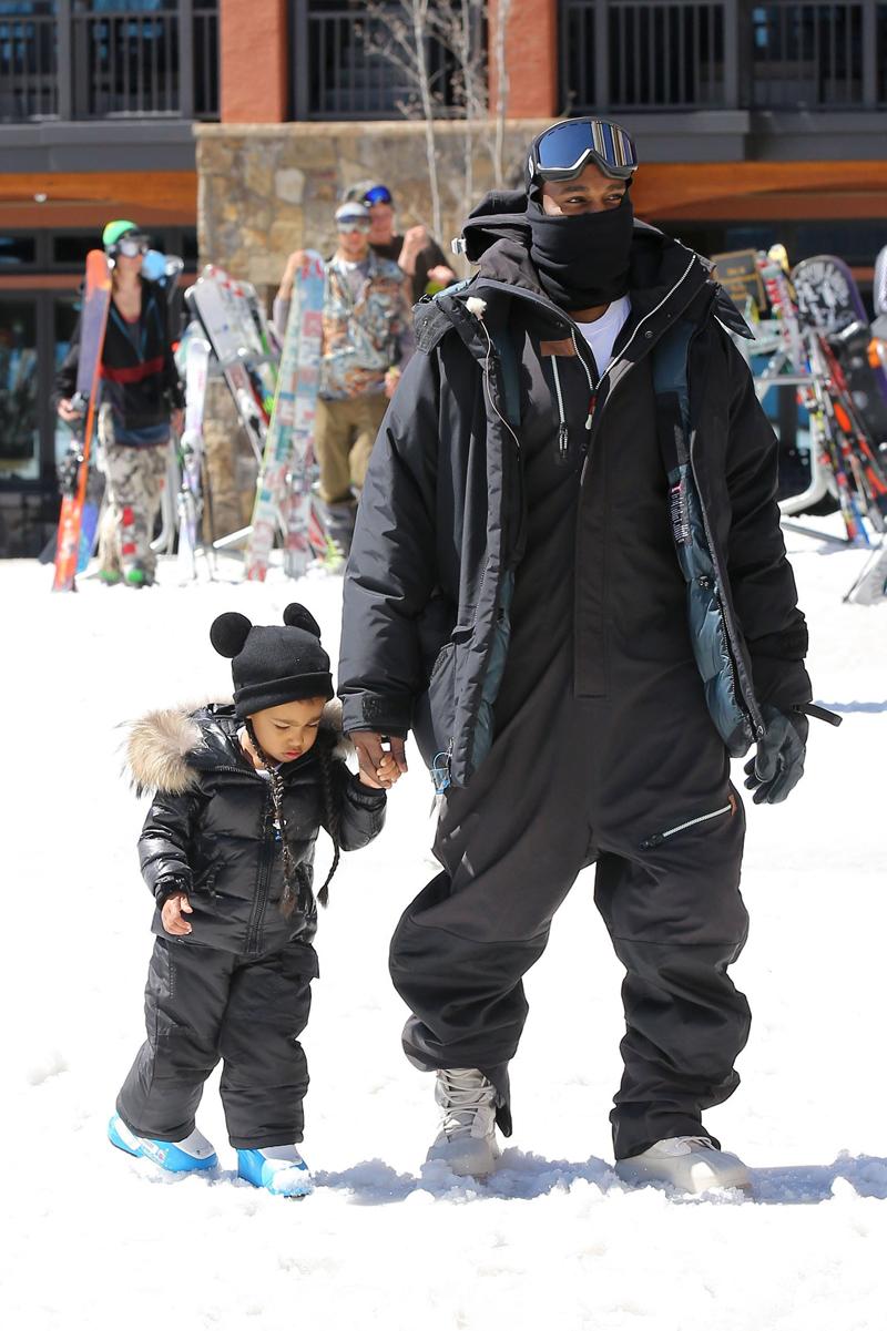 *EXCLUSIVE* Kanye West and Kris Jenner babysit while the family skis