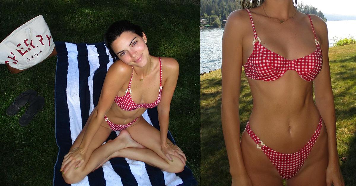 kendall jenner red heart checkered bikini instagram shop feature