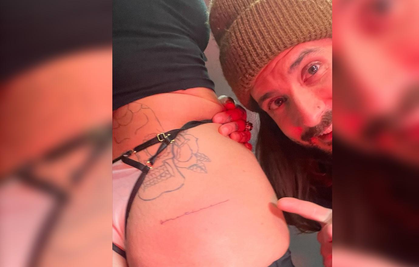 elle king gets baby daddys name tattooed rear end