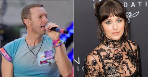 Split photo of Chris Martin and Dakota Johnson