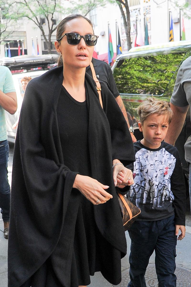 Angelina Jolie and her son Knox Leon Jolie Pitt are seen heading to the Lego store in Midtown, NYC