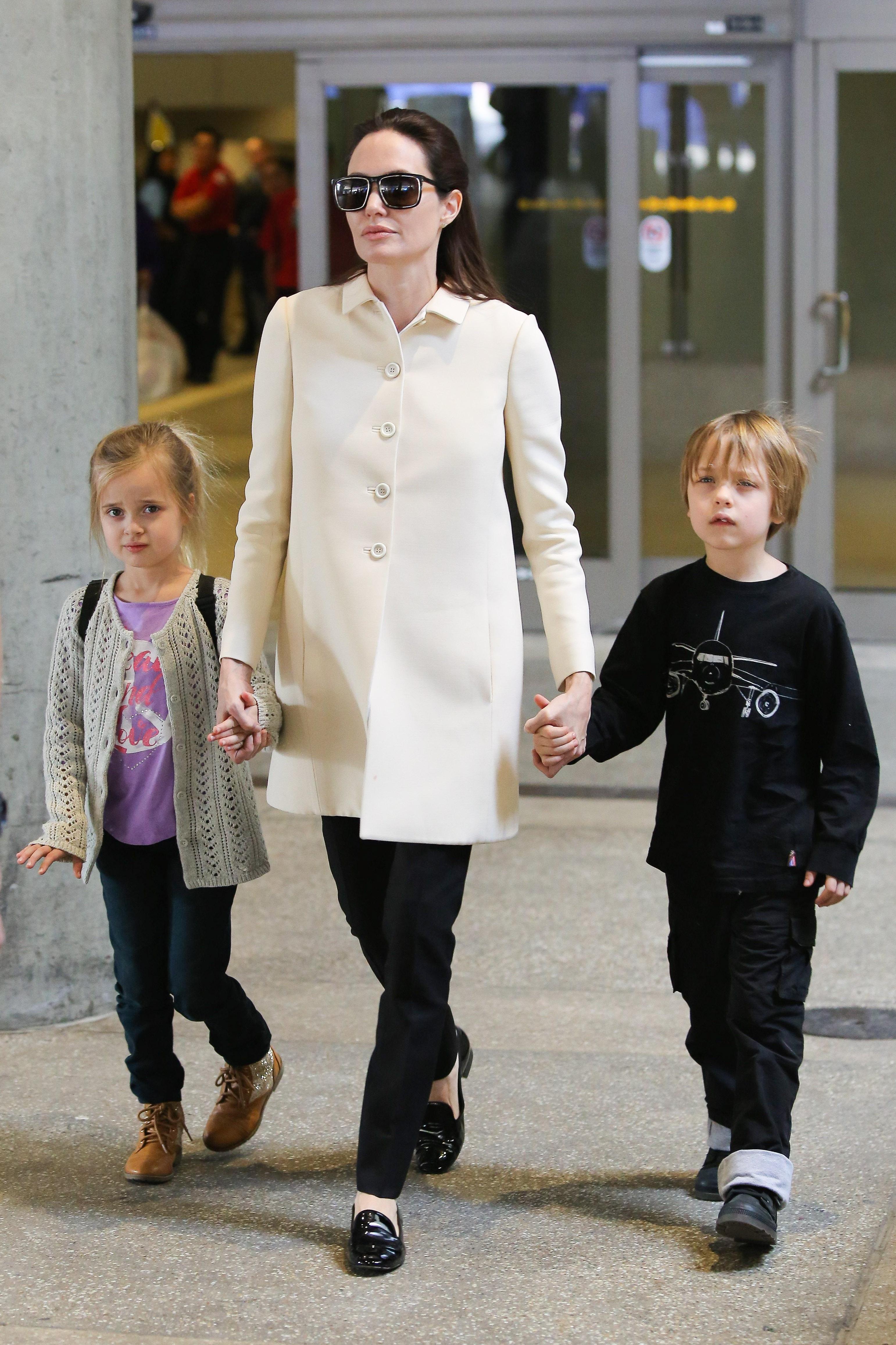 Angelina Jolie at LAX with her twins, Knox and Vivienne