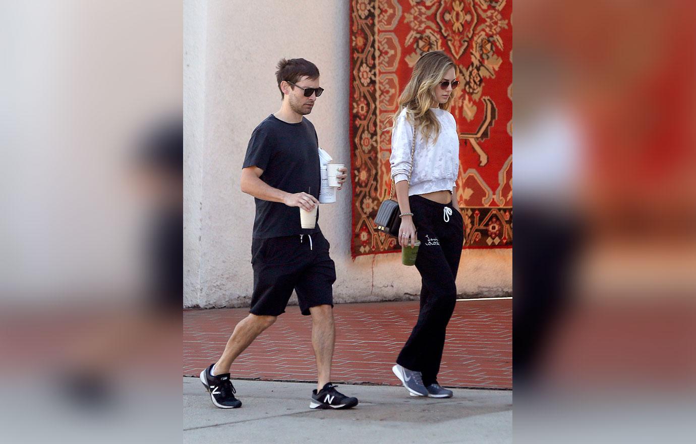 EXCLUSIVE: Tobey Maguire on an early morning coffee run with Tatiana Dieteman