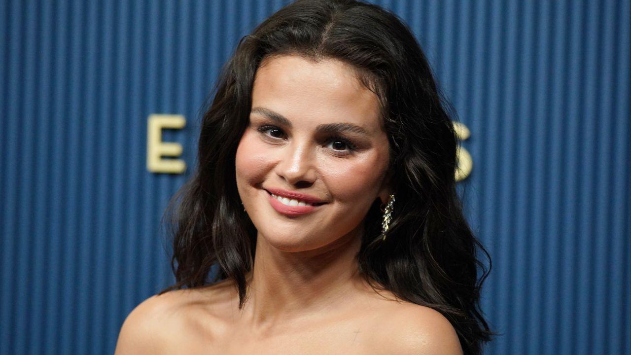 image of Selena Gomez wore a gold dress to the 2026 Emmys.