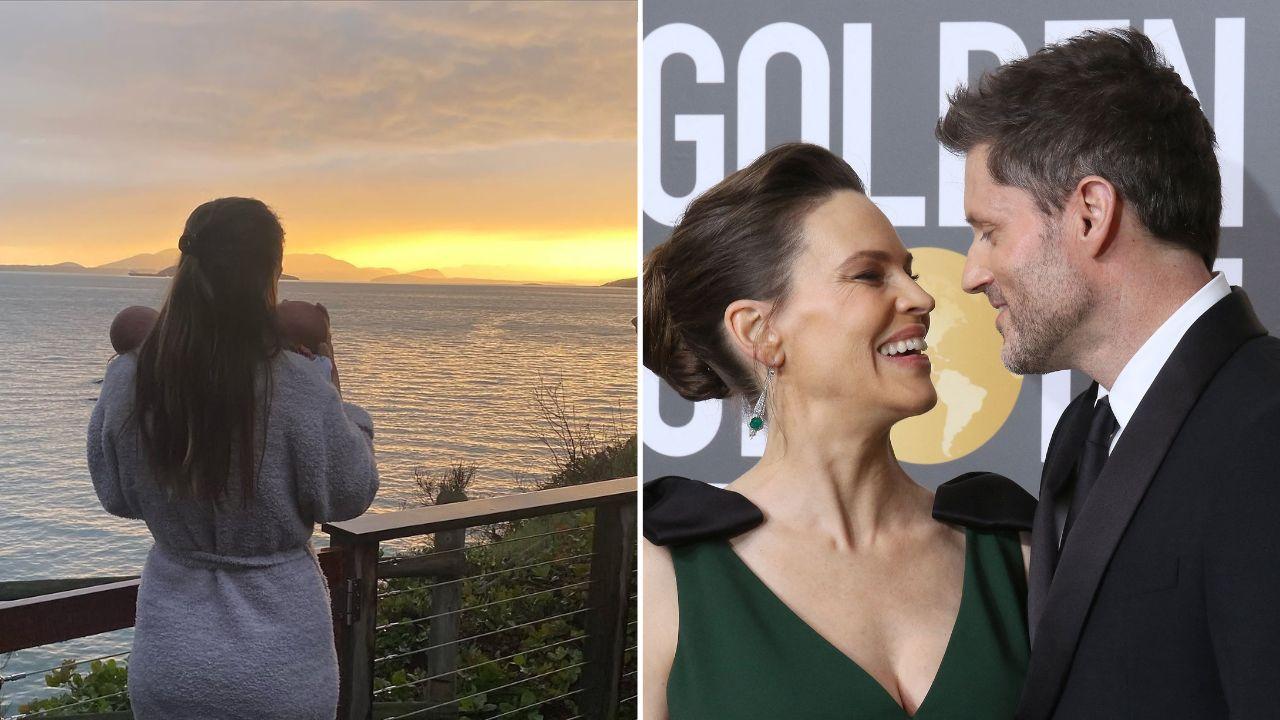 Image to Hilary Swank with kids and husband