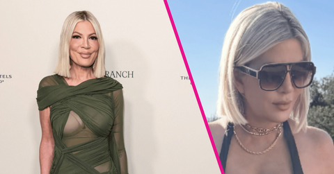 Image of Tori Spelling nearly spilt out of her bikini in recent summer snapshots.