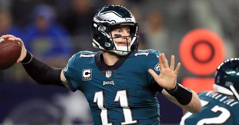 nfl quarterback carson wentz win chat signed cleats pp 1