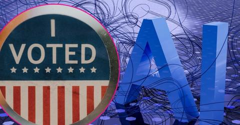 Composite photo of a sticker and an AI graphic.