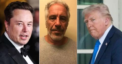 Photo of Elon Musk; picture of Jeffrey Epstein; image of Donald Trump.