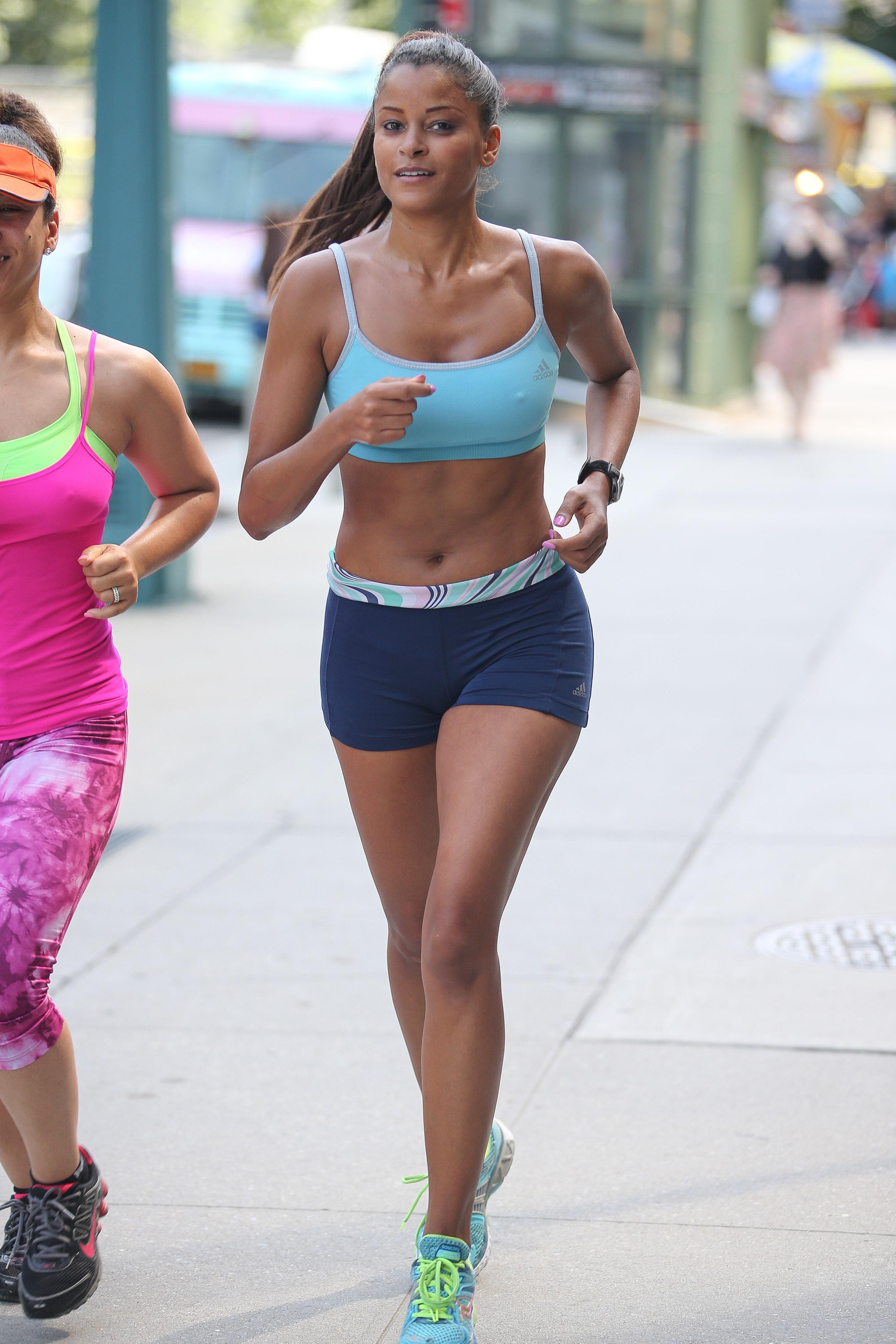 Claudia Jordan spotted walking and jogging around Central Park in New York City