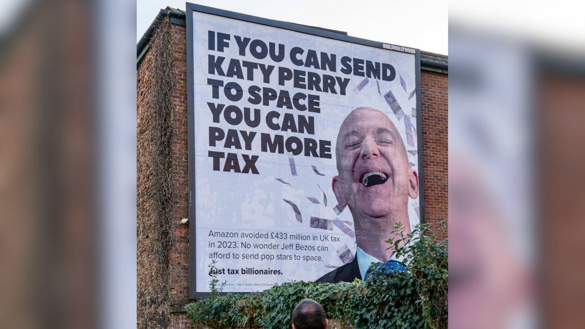 Image of The group also protested Jeff Bezos in a previous campaign.