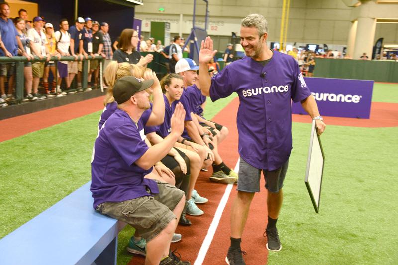 Celebrity Captains Joel McHale and Andy Cohen Face Off in Esurance All Star Game Challenge at MLB All Star Weekend