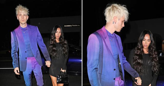 megan fox and machine gun kelly walk hand in hand as they head to the nice guy restaurant to party pf