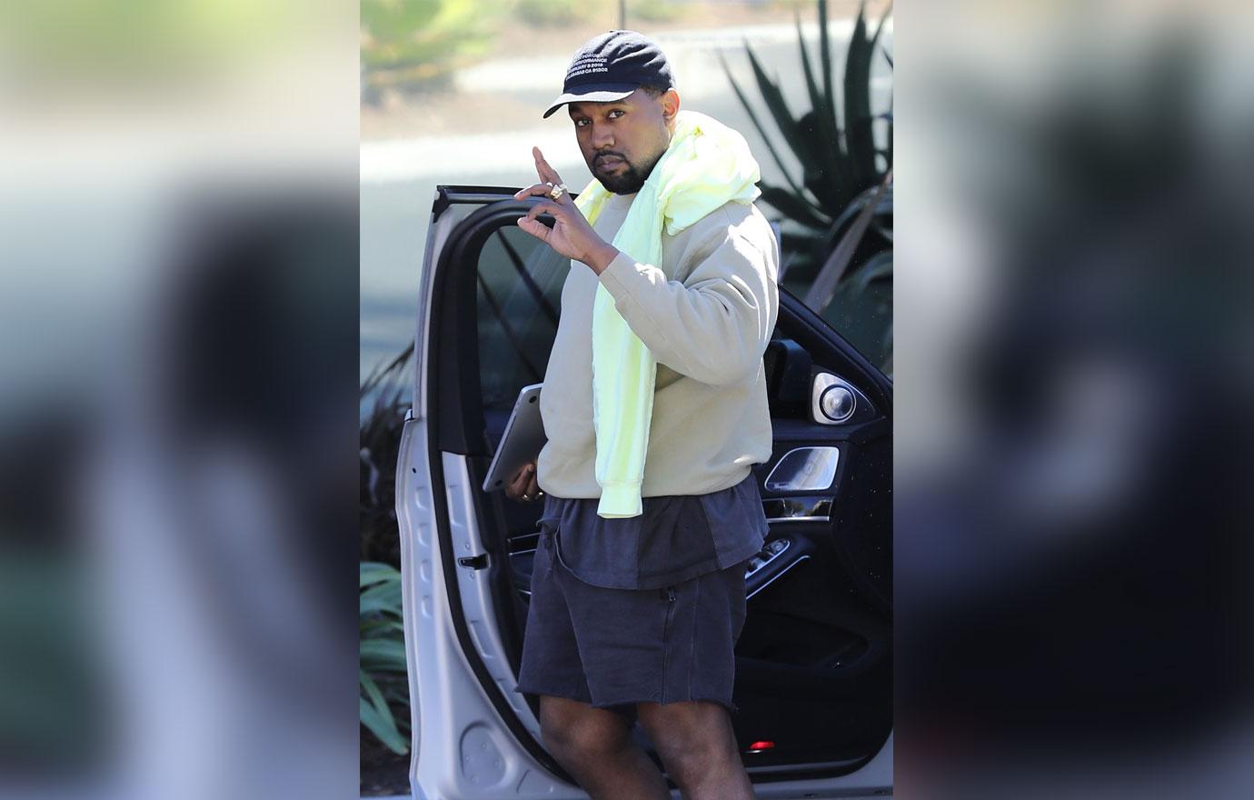 Kanye West looks ready for the Country Club while at his office in Calabasas