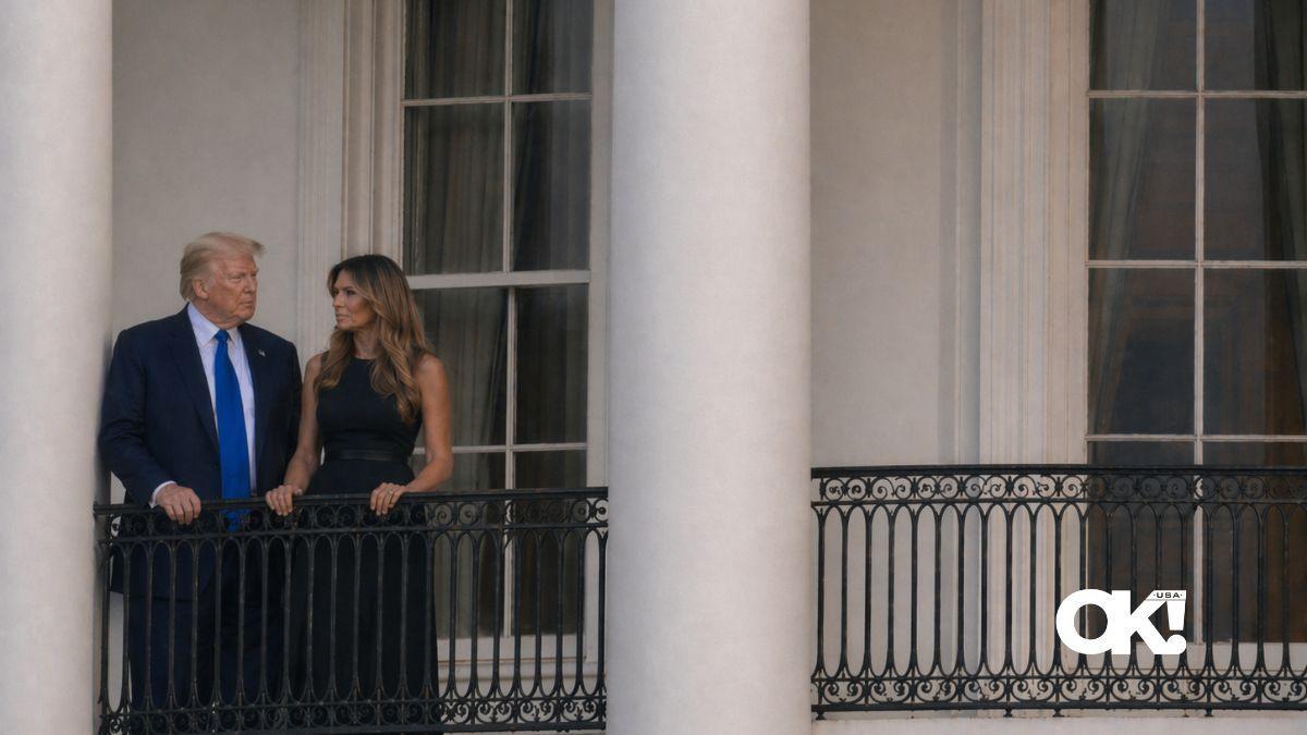 Image of The president and first lady emerged on the Truman Balcony of the White House.