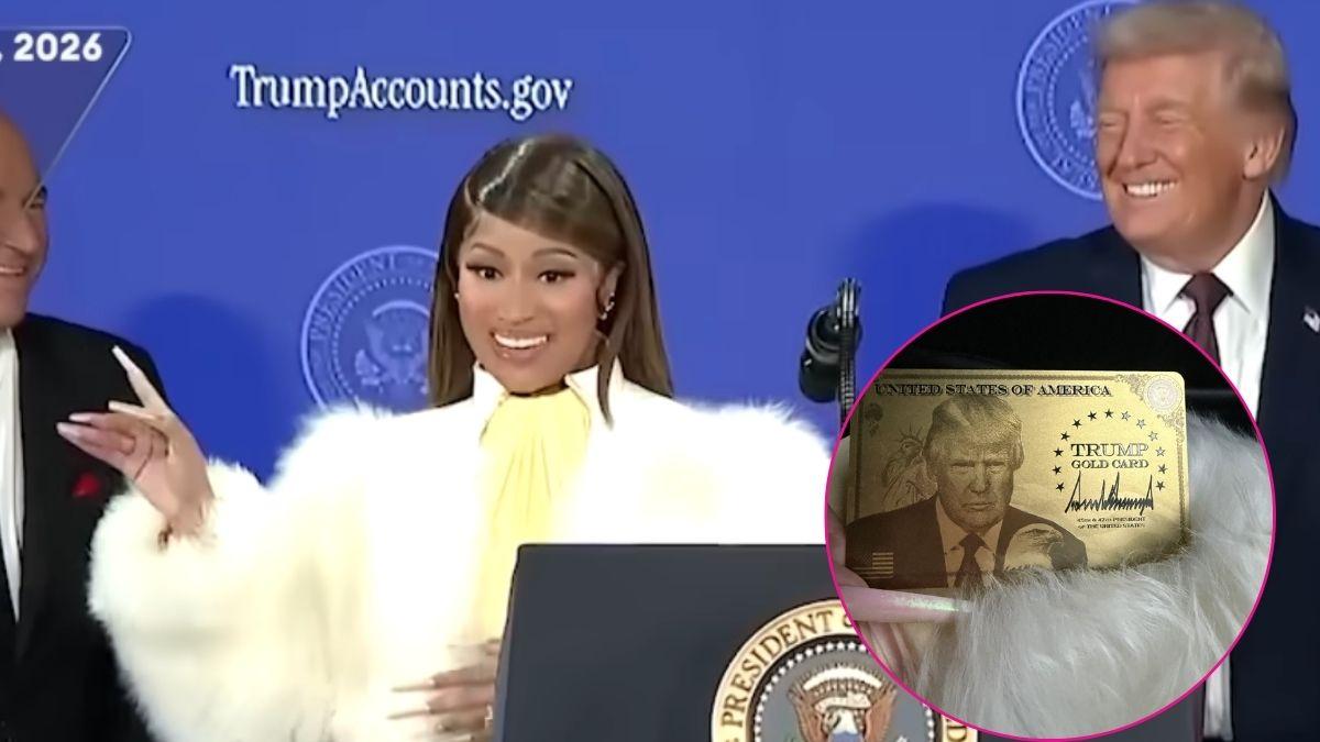 composite photo of nicki minaj with donald trump and a trump gold card