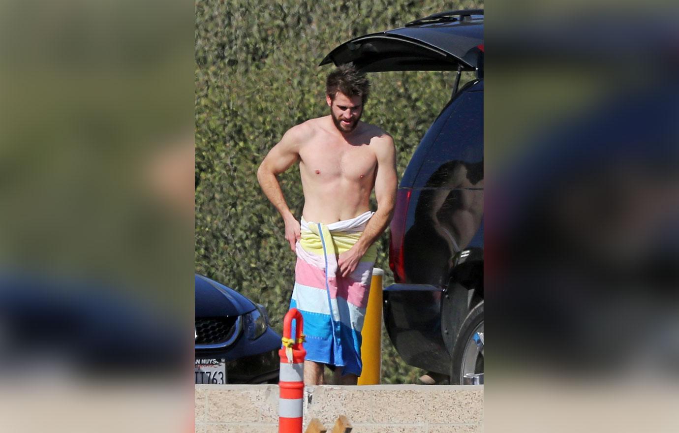 Liam Hemsworth Shirtless Abs Chest Surfing