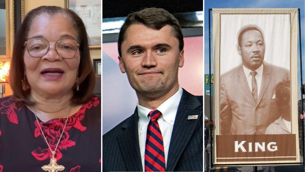 Photo of Alveda King, Charlie Kirk and Martin Luther King Jr.