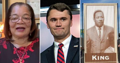 Photo of Alveda King, Charlie Kirk and Martin Luther King Jr.