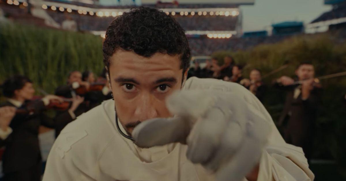 image of Bad Bunny performed at the Super Bowl. 
