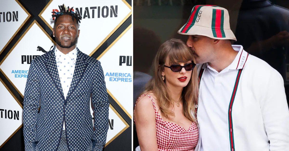 Photo of Antonio Brown and an image of Taylor Swift with Travis Kelce.