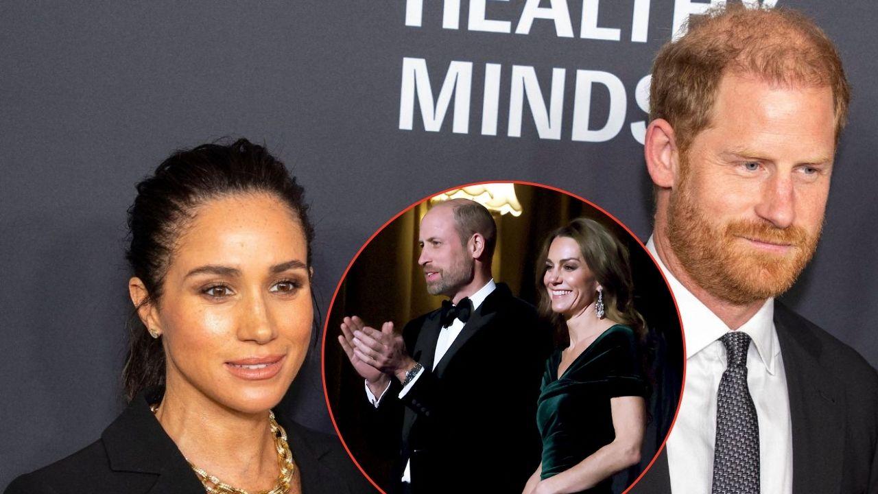 Split photo of Prince William, Kate Middleton, Prince Harry and Meghan Markle