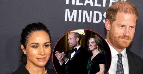 Split photo of Prince William, Kate Middleton, Prince Harry and Meghan Markle