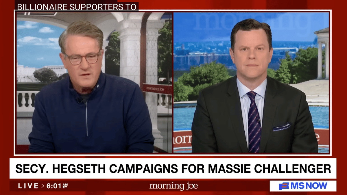 Image of Joe Scarborough and Willie Geist targeted Pete Hegseth during their TV chat.
