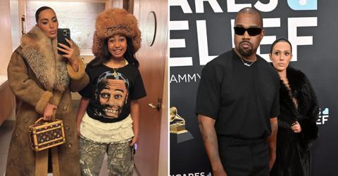 Photo of Kim Kardashian with North West and a picture of Kanye West with Bianca Censori