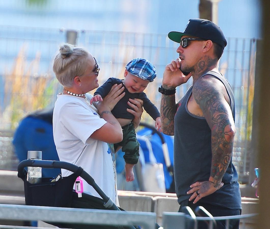 Pink and her husband Carey Hart take the kids to the park in Tribeca