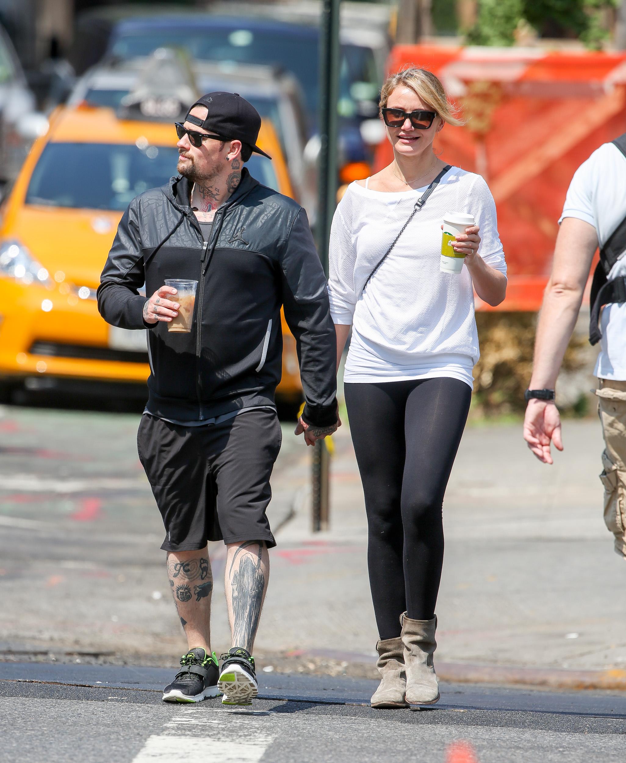 EXCLUSIVE: **PREMIUM RATES APPLY****NO DAILY MAIL ONLINE**Cameron Diaz seen hand in hand with new boyfriend Benji Madden in NYC