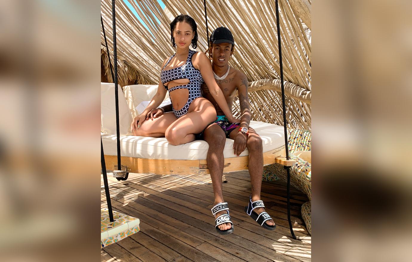 Rich The Kid and Tori Brixx Wear Swimwear and Lounge on An Outdoor Hammock at Azulik Hotel in Tulum Mexico