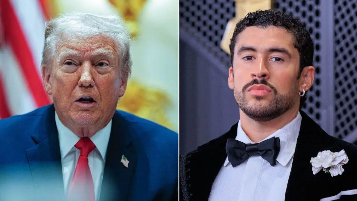 Split photo of Donald Trump and Bad Bunny.