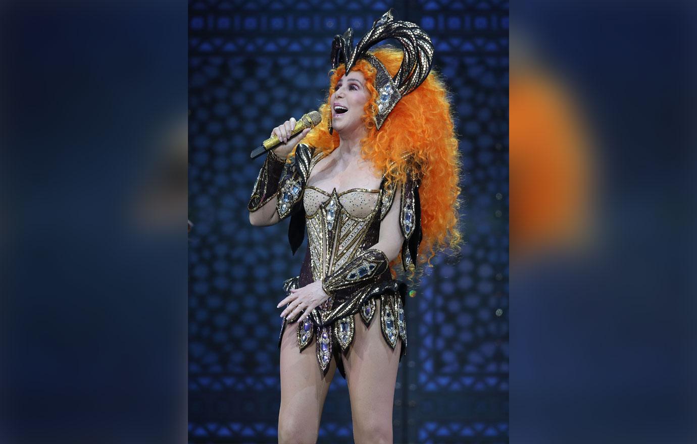 Cher metallic bustier bold headpiece melbourne tour 2