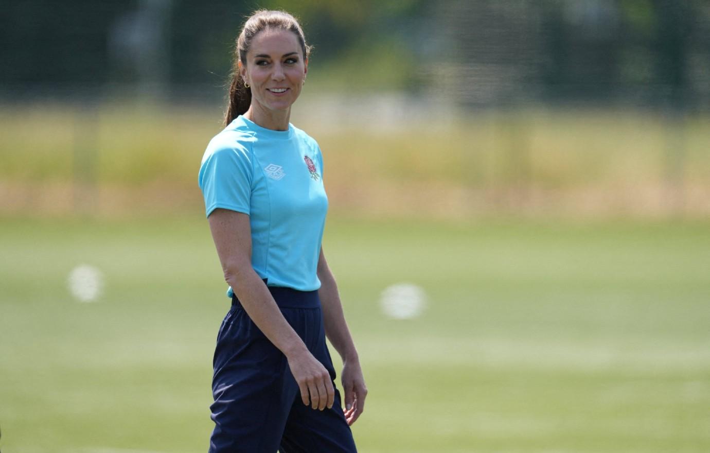 Kate Middleton Wears Navy Joggers on the Rugby Pitch