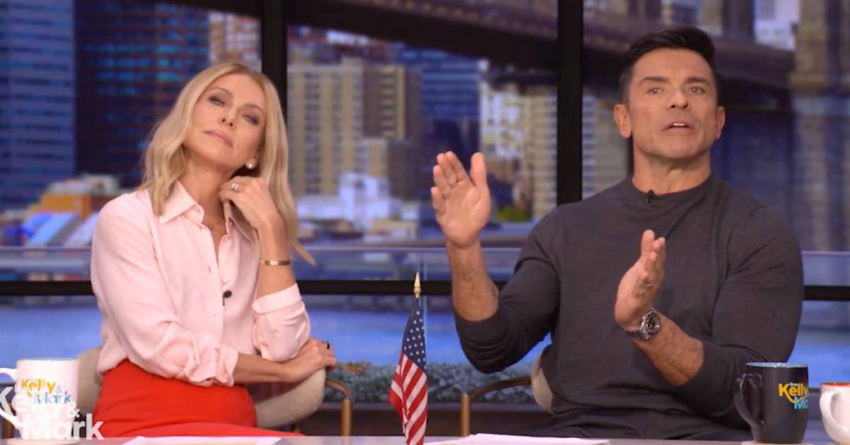 Image of Mark Consuelos asked the audience what time they sit down for Thanksgiving dinner.