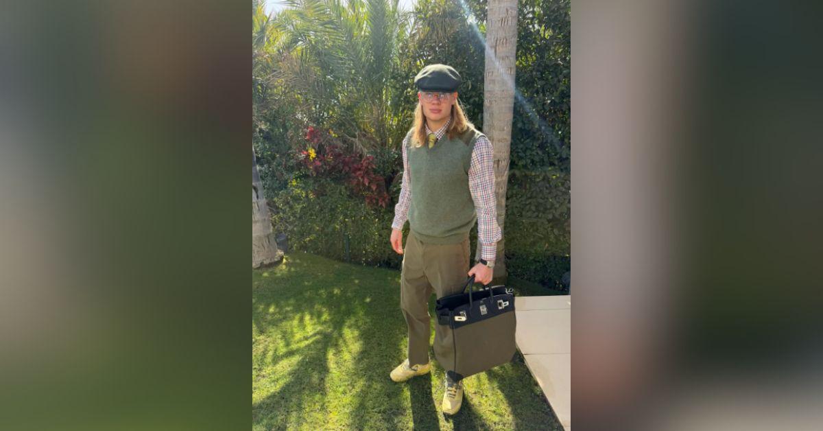 image of Erling Haaland recently arrived in the United States carrying a limited-edition Endless Road Birkin valued at $45,500.