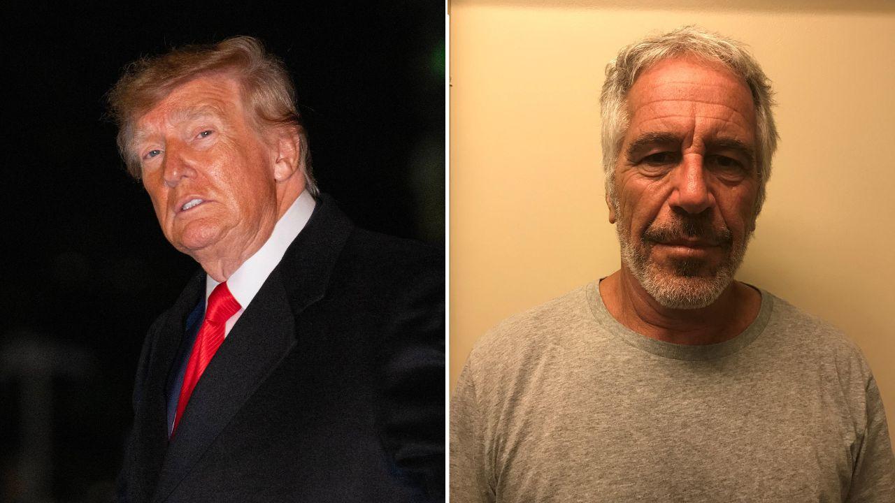 Split image of Donald Trump and Jeffrey Epstein