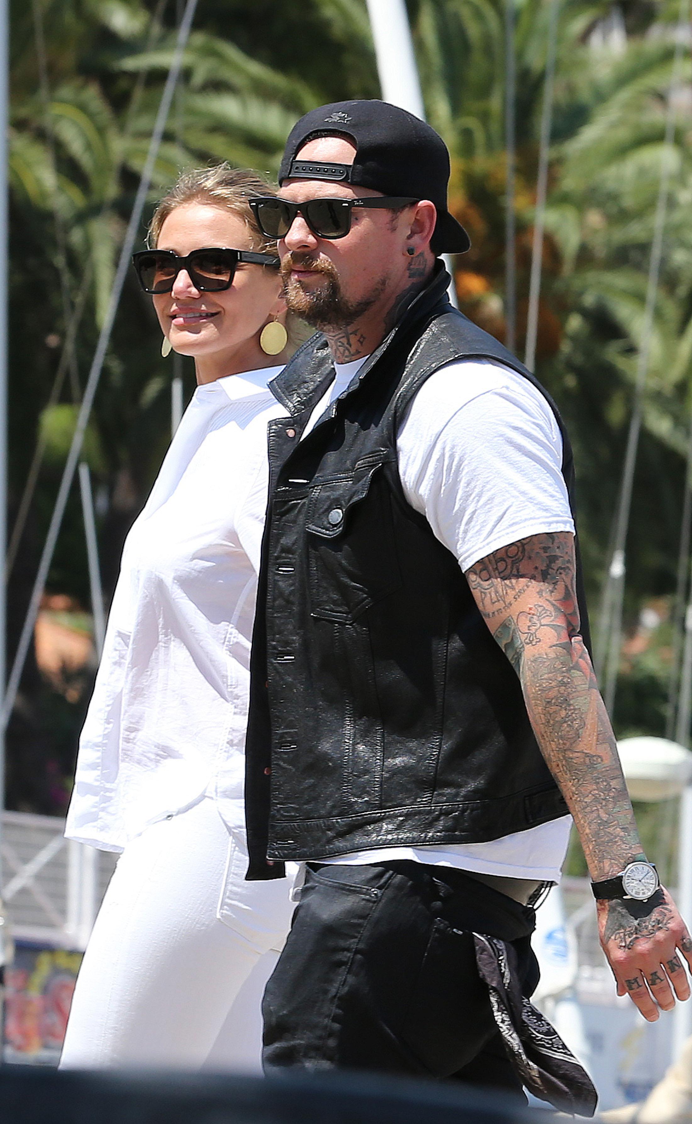 Cameron Diaz and Benji Madden spotted leaving their holiday yacht