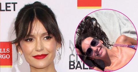 nina dobrev sizzles in tiny bikini with friend