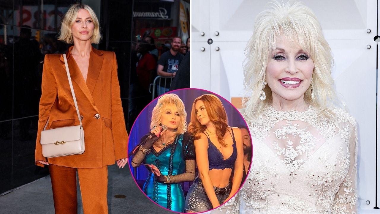 Split photo of Julianne Hough and Dolly Parton