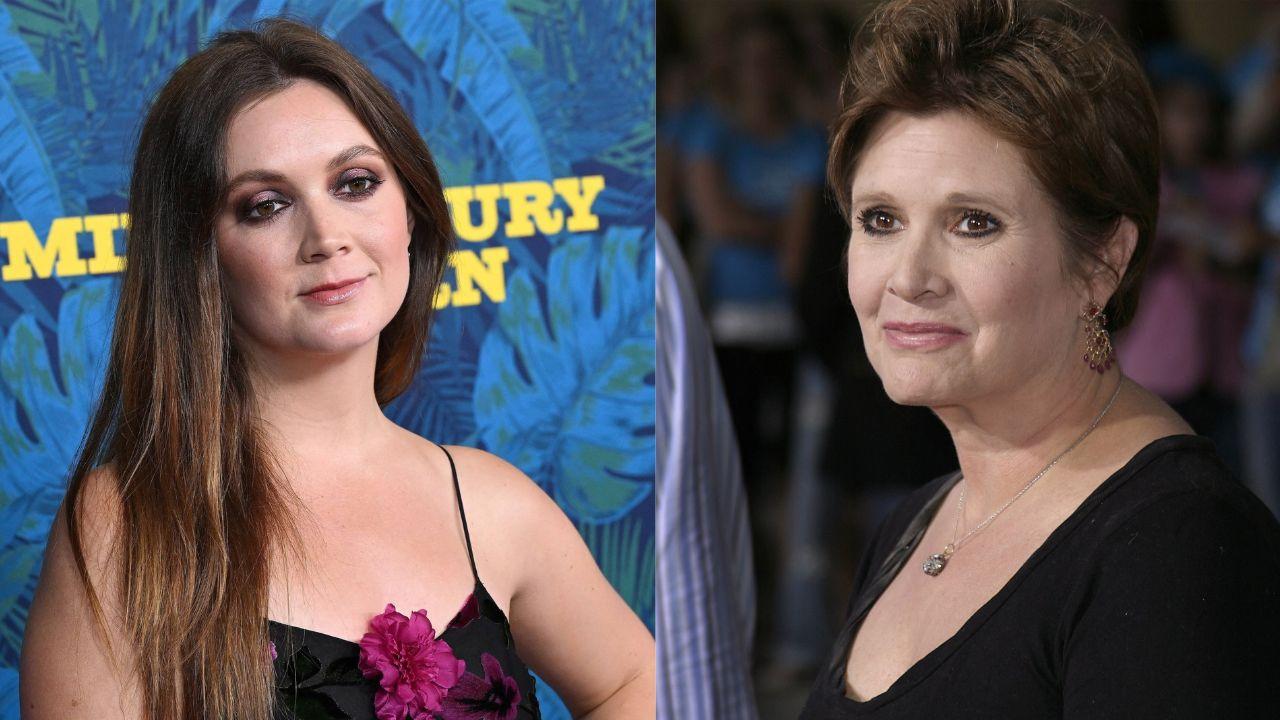 Split image of Billie Lourd and Carrie Fisher. 