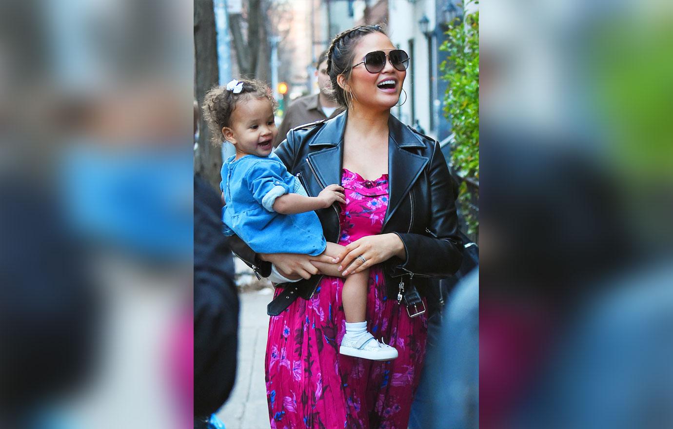 Chrissy Teigen with daughter Luna and husband John Legend step out in New York City