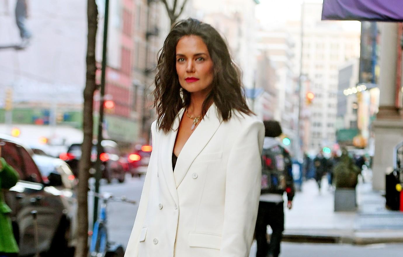 Katie Holmes, 43, sparks pregnancy rumors while posing on the red carpet  with boyfriend Bobby Wooten III at 'Alone Together' premiere at